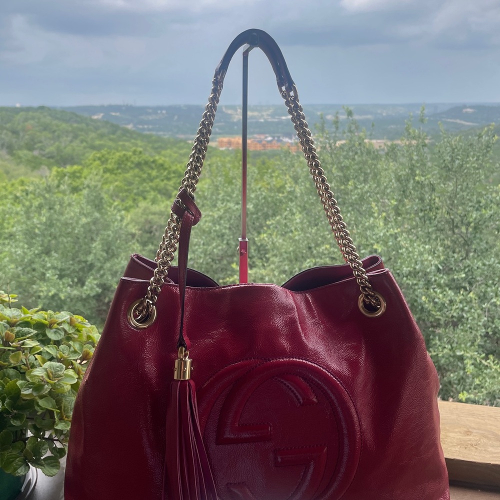 Gucci SOHO Red Leather Chain Shoulder Bag EUC. COA in pics. - Picture 2 of 13